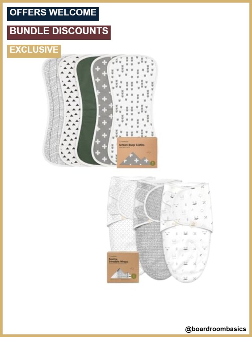 Burp Cloths 5-Pack and Swaddle Sleep Sacks 3-Pack Cotton Set